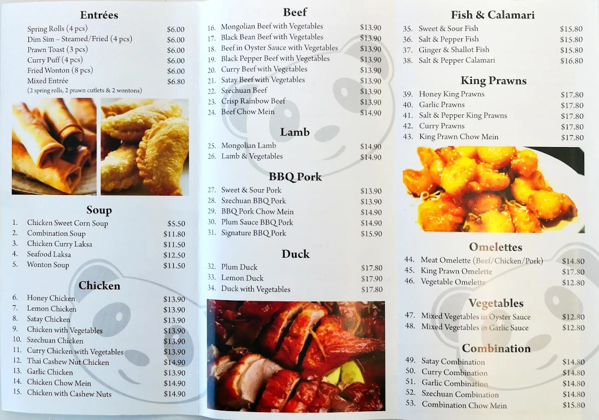 Menu, Panda House