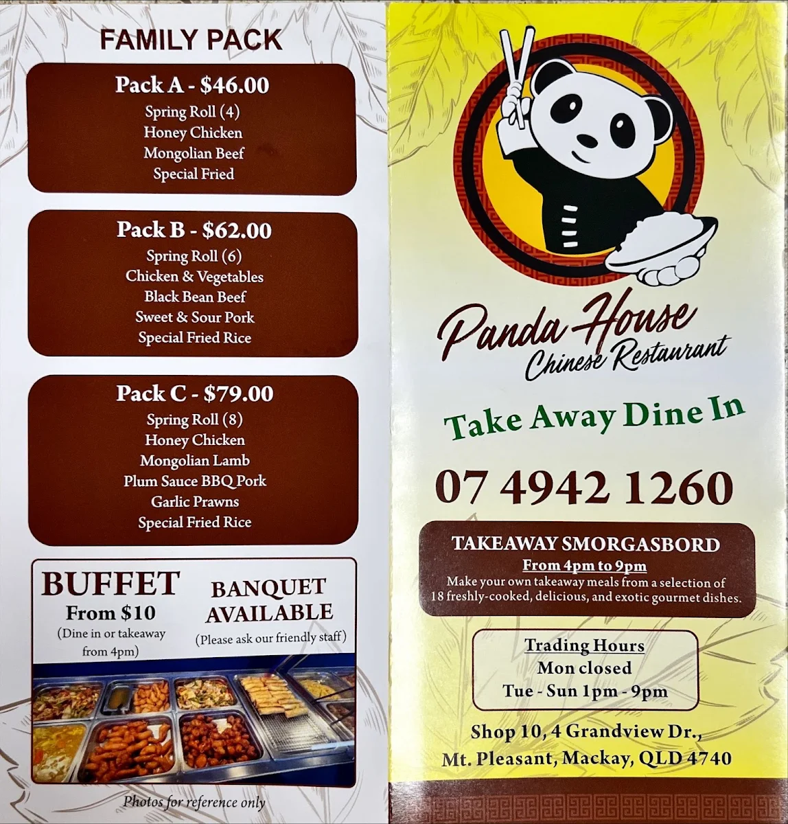 Menu, Panda House