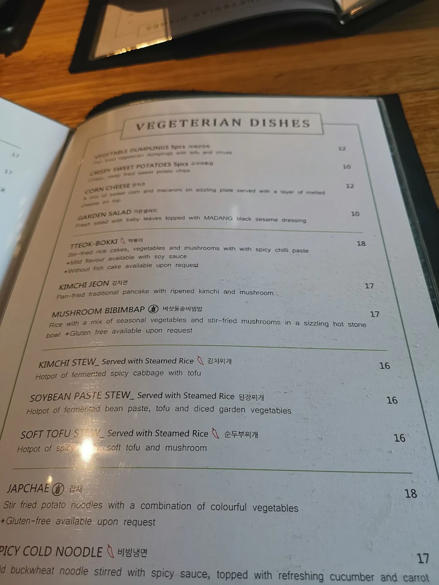 Menu, Madang Korean BBQ