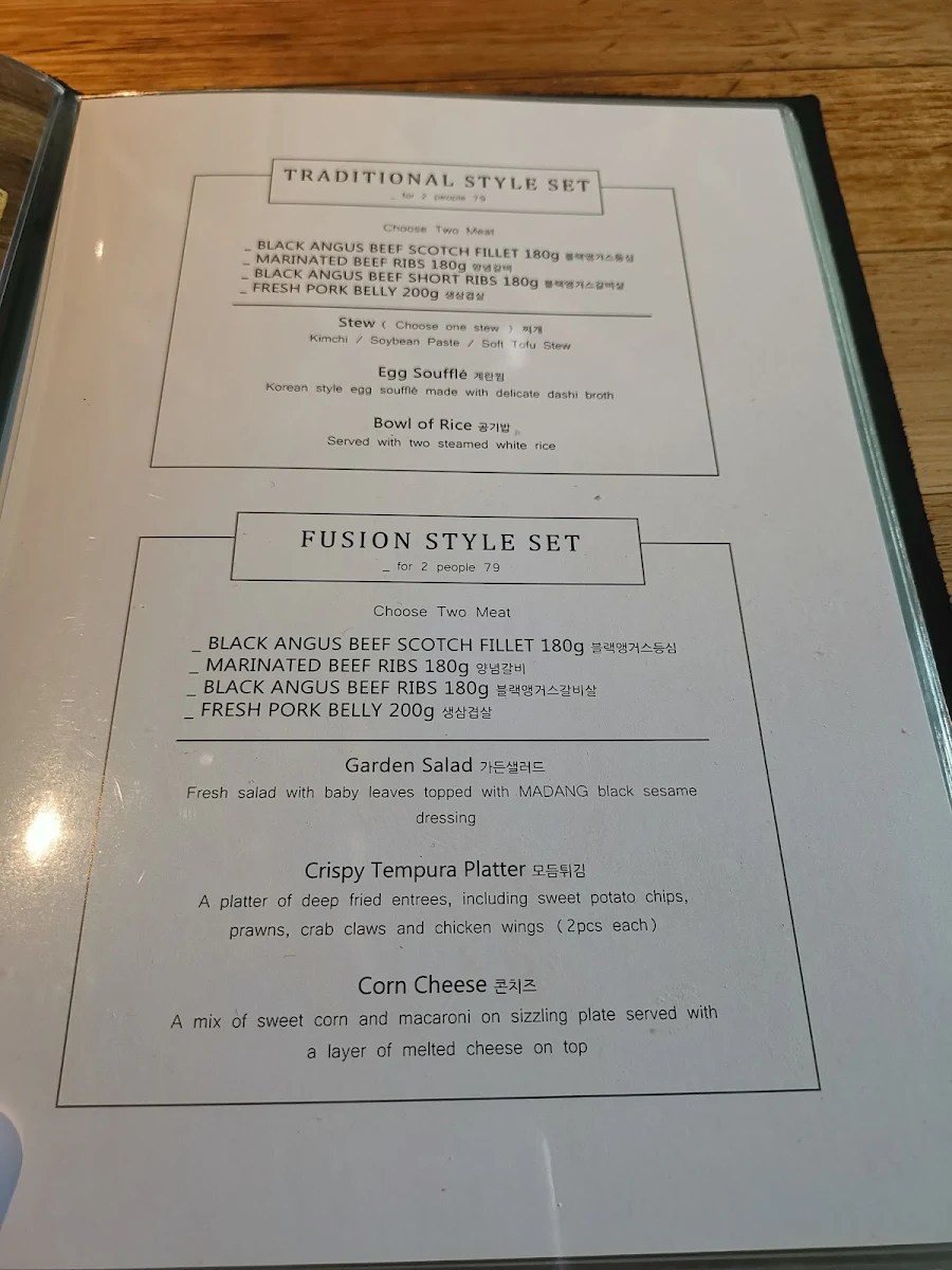 Menu, Madang Korean BBQ