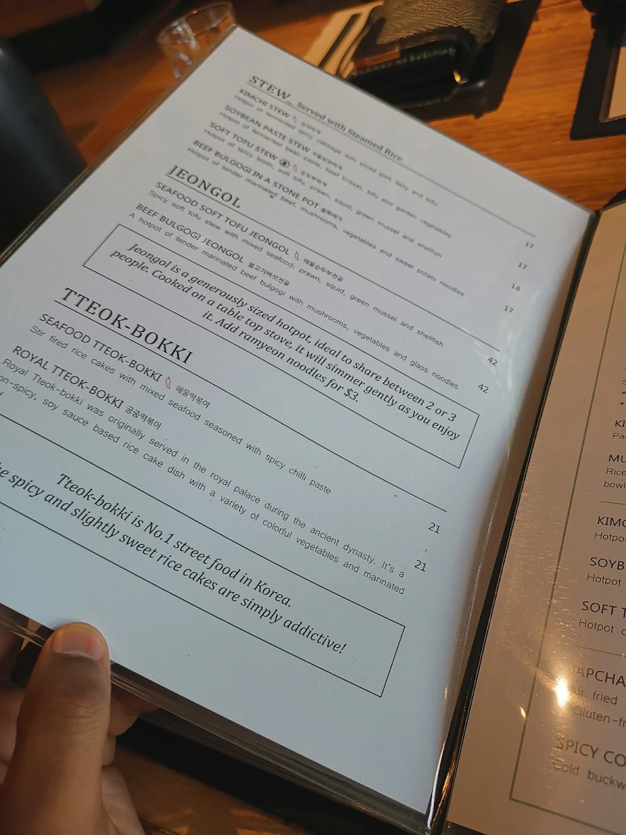 Menu, Madang Korean BBQ