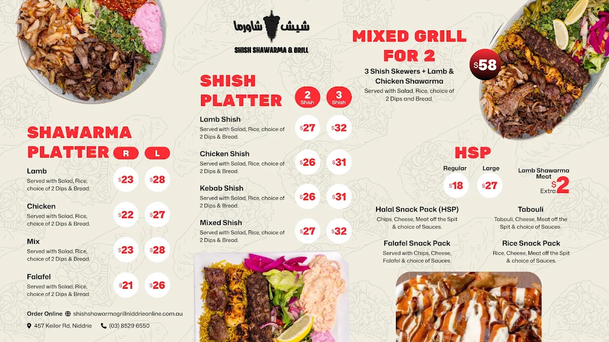 Menu, Shish Shawarma & Grill Niddrie