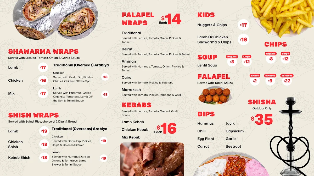 Menu, Shish Shawarma & Grill Niddrie