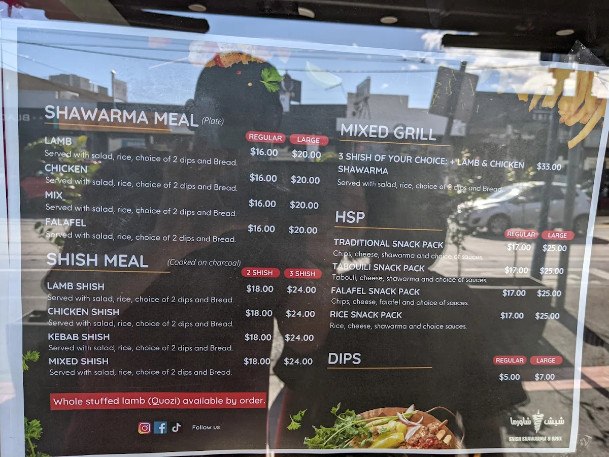 Menu, Shish Shawarma & Grill Niddrie