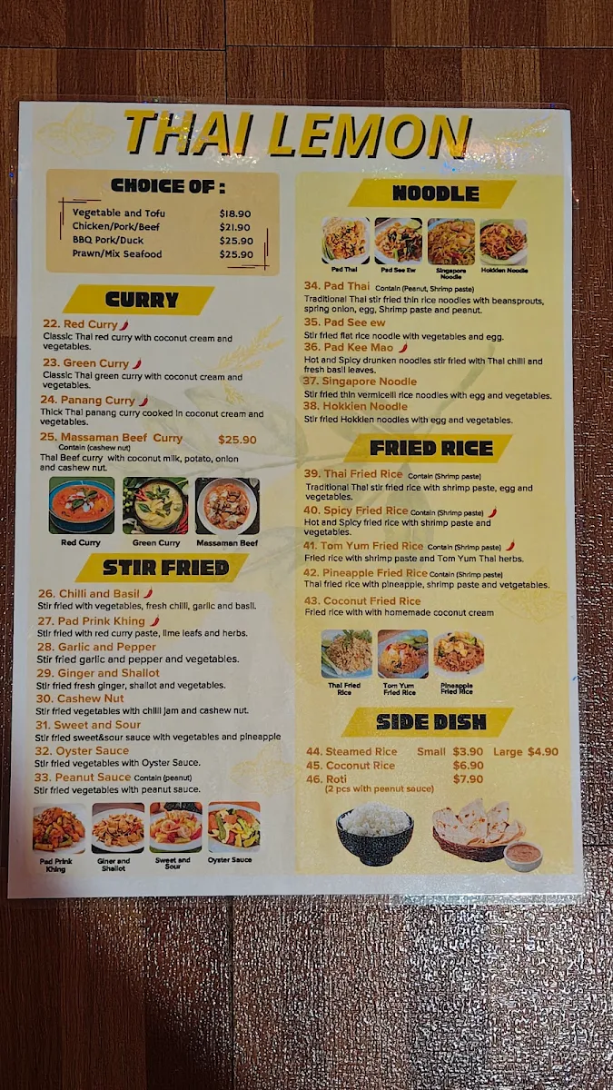 Menu, Thai Lemon