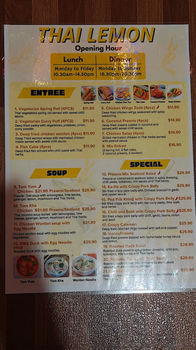 Menu, Thai Lemon