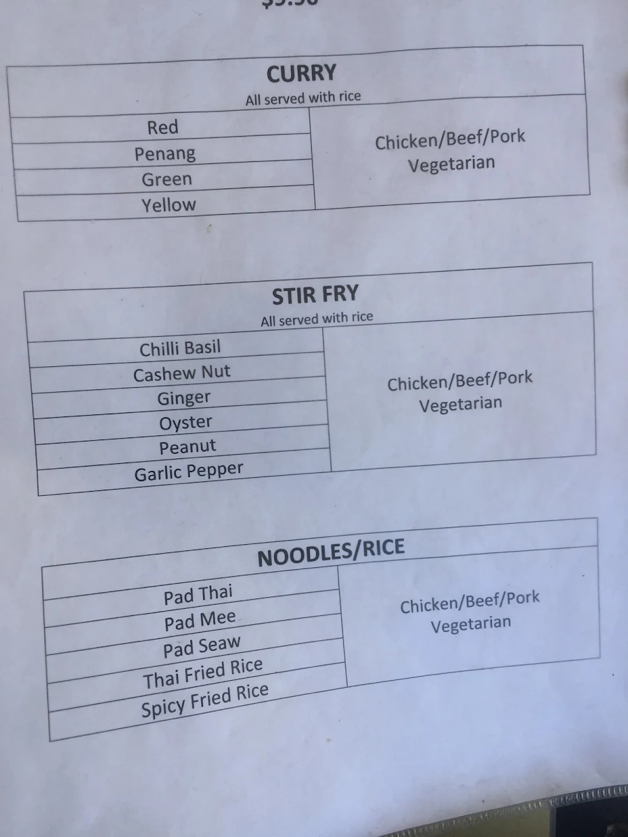 Menu, Thai Lemon