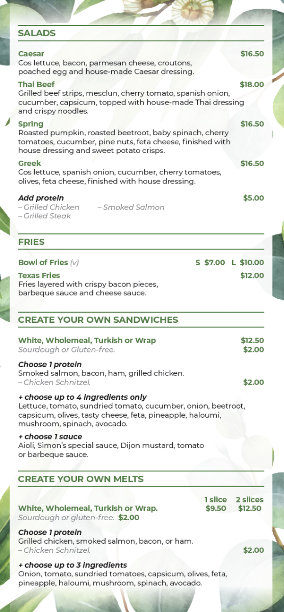 Menu, Simon's Cafe - Best cafe in Windsor