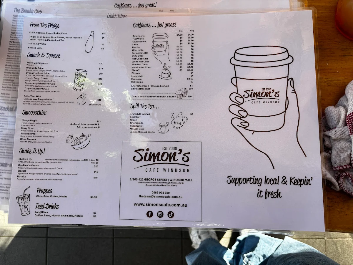 Menu, Simon's Cafe - Best cafe in Windsor