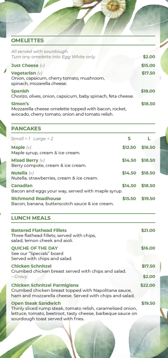 Menu, Simon's Cafe - Best cafe in Windsor