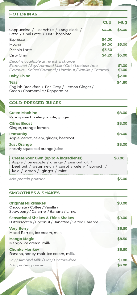 Menu, Simon's Cafe - Best cafe in Windsor
