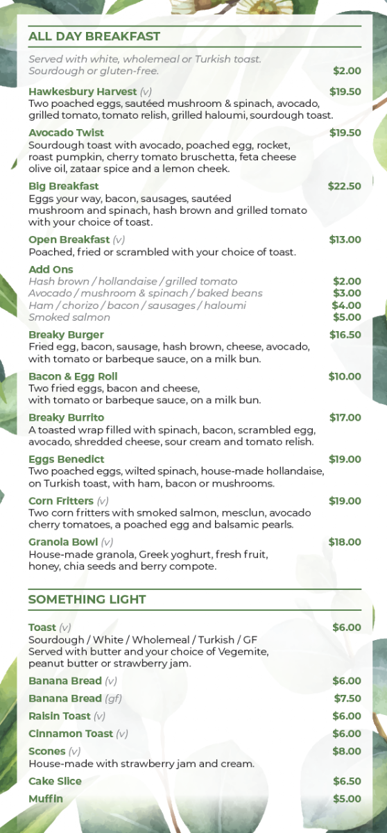 Menu, Simon's Cafe - Best cafe in Windsor