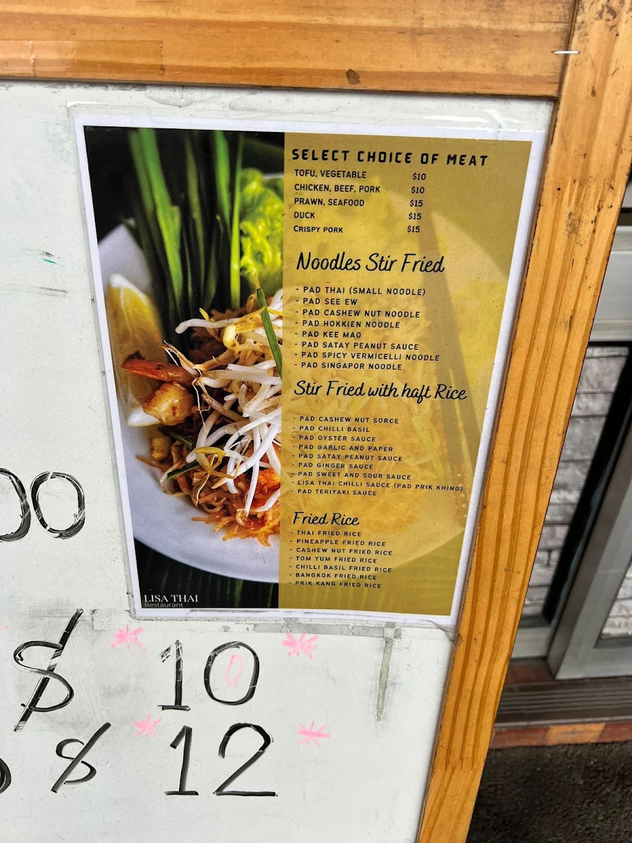 Menu, Lisa Thai Restaurant