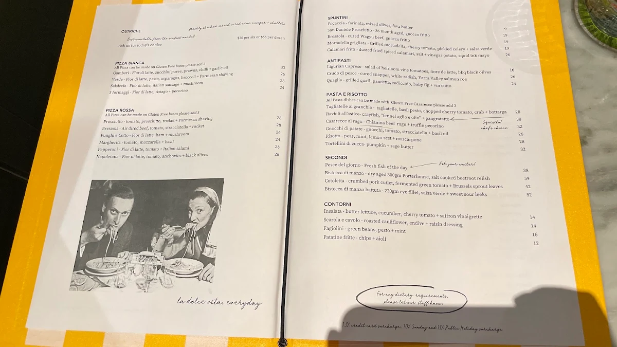 Menu, Cinque Terre Chadstone