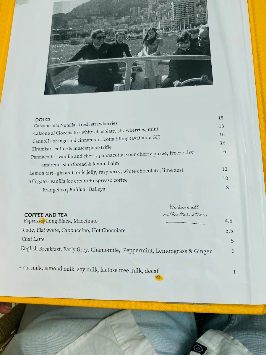 Menu, Cinque Terre Chadstone
