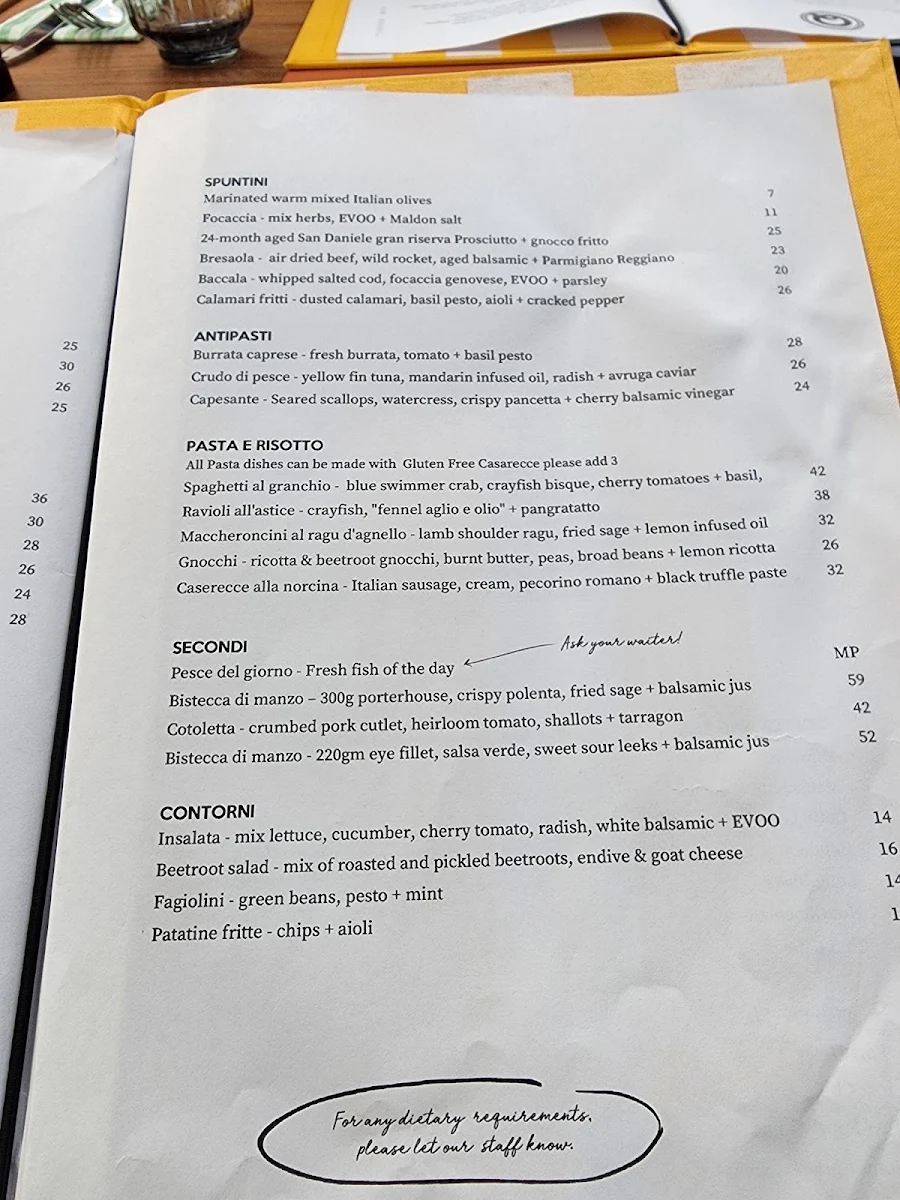 Menu, Cinque Terre Chadstone