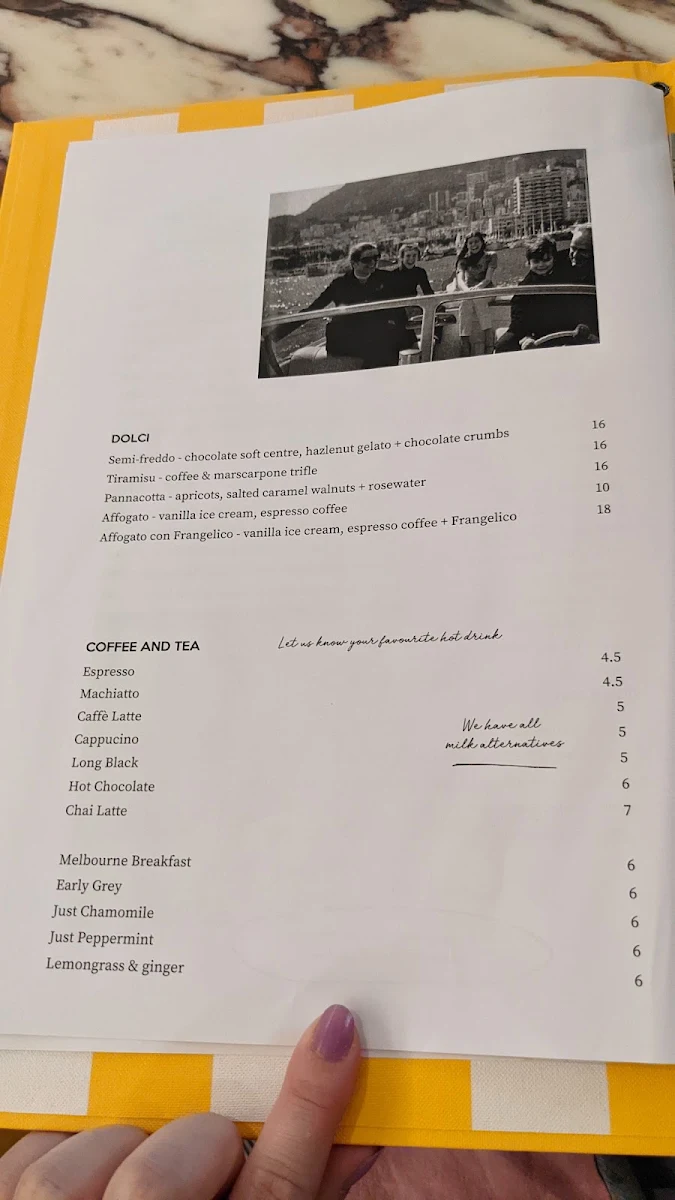 Menu, Cinque Terre Chadstone