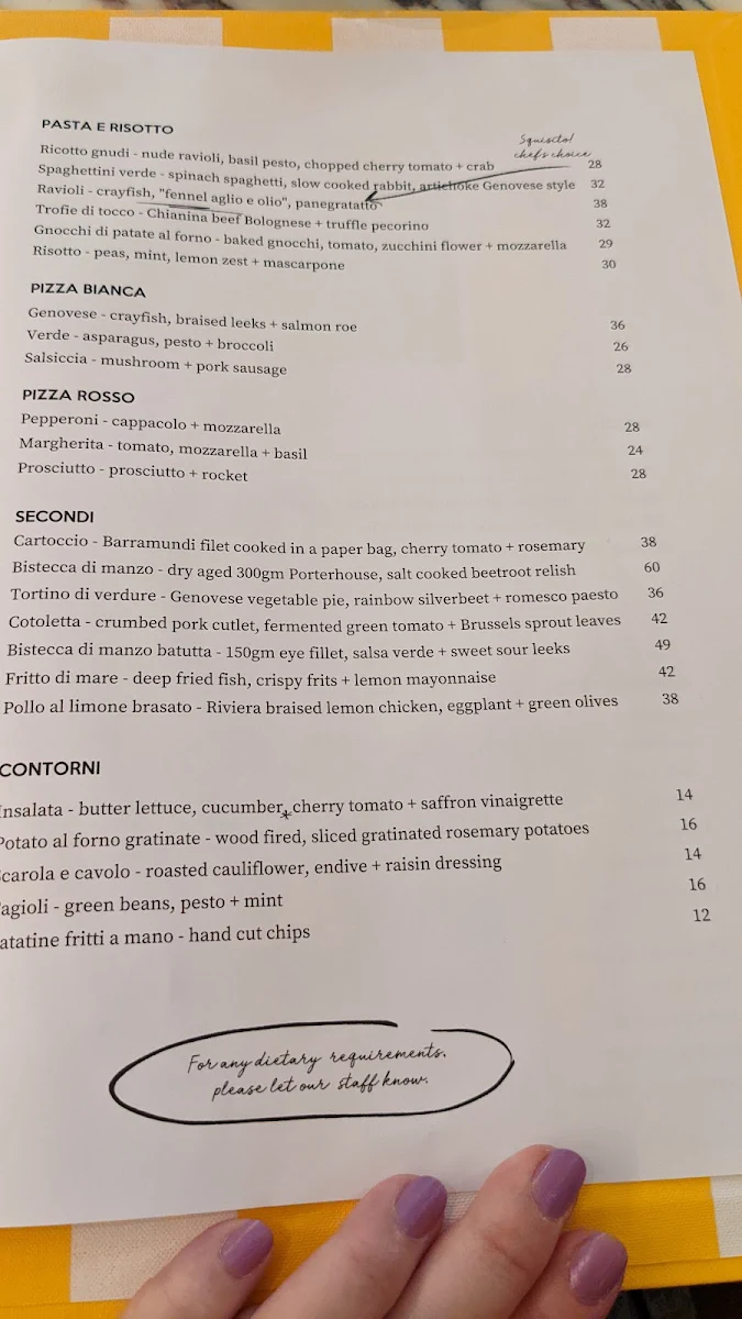 Menu, Cinque Terre Chadstone