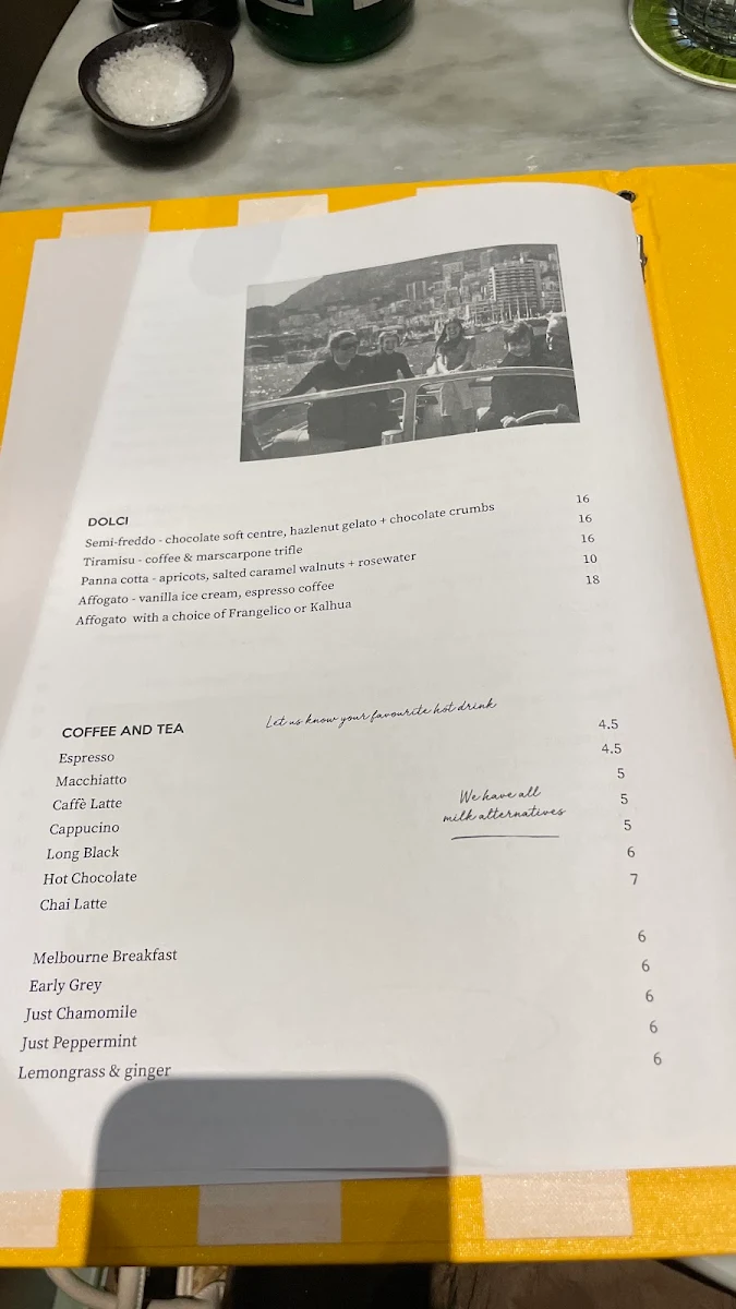 Menu, Cinque Terre Chadstone