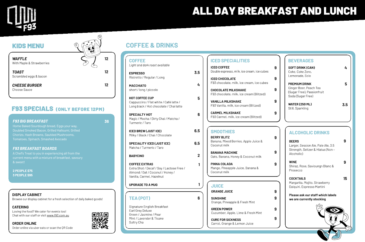 Menu, F93 Cafe