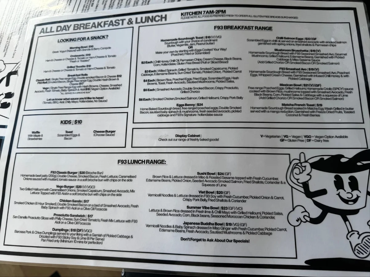 Menu, F93 Cafe