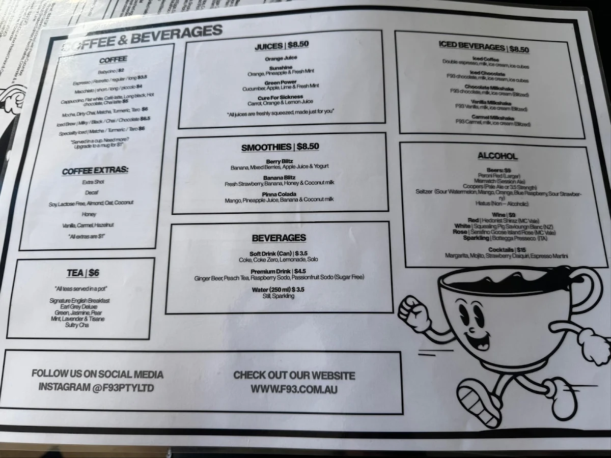 Menu, F93 Cafe