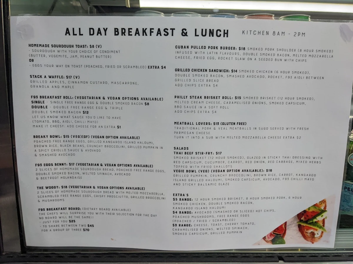 Menu, F93 Cafe