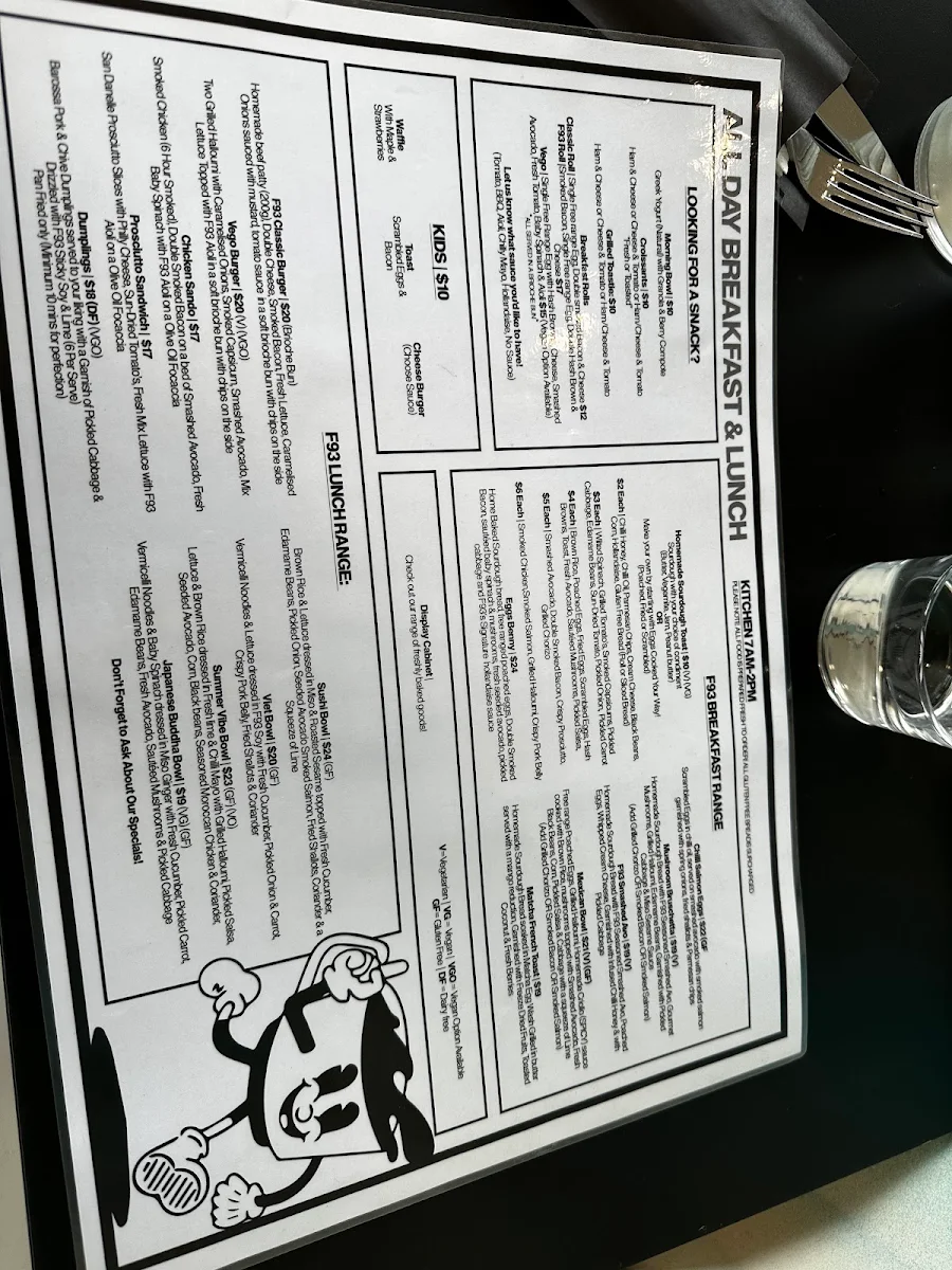 Menu, F93 Cafe
