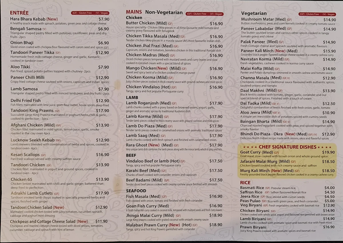 Menu, Jai Ho Indian Gourmet Baldivis