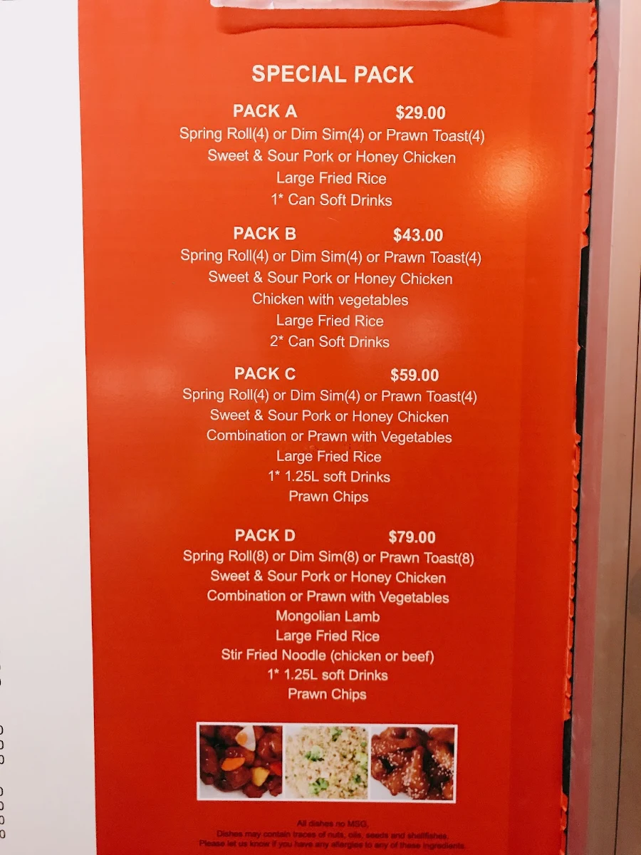 Menu, Dragon buffet & Bowen Noodle Bar