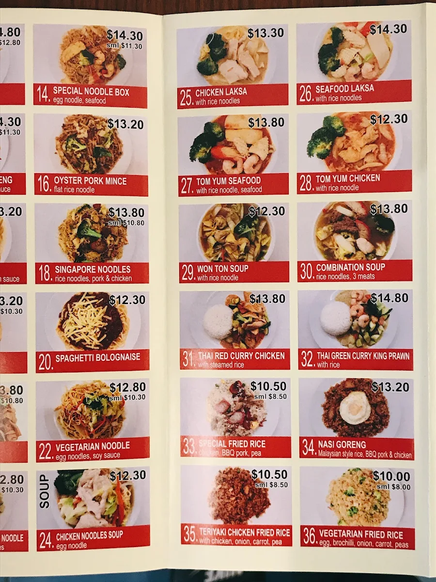Menu, Dragon buffet & Bowen Noodle Bar