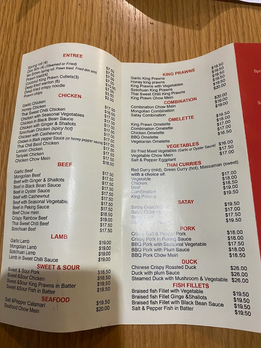 Menu, Dragon buffet & Bowen Noodle Bar