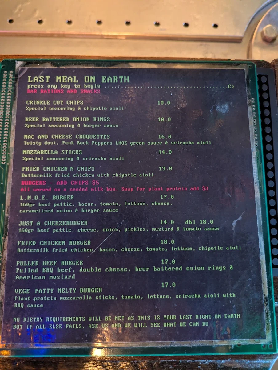 Menu, Last Night on Earth