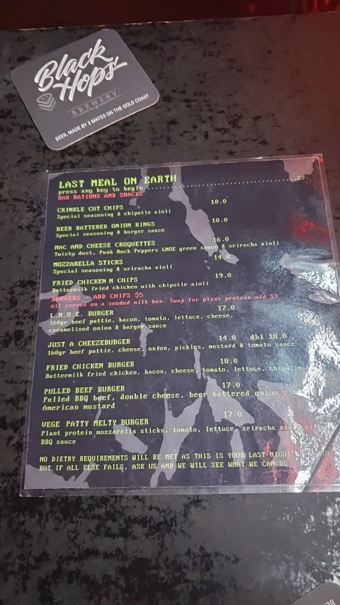 Menu, Last Night on Earth