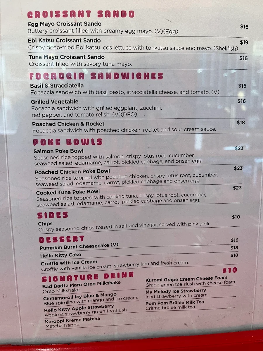Menu, Hello Kitty and Friends Cafe Melbourne Central