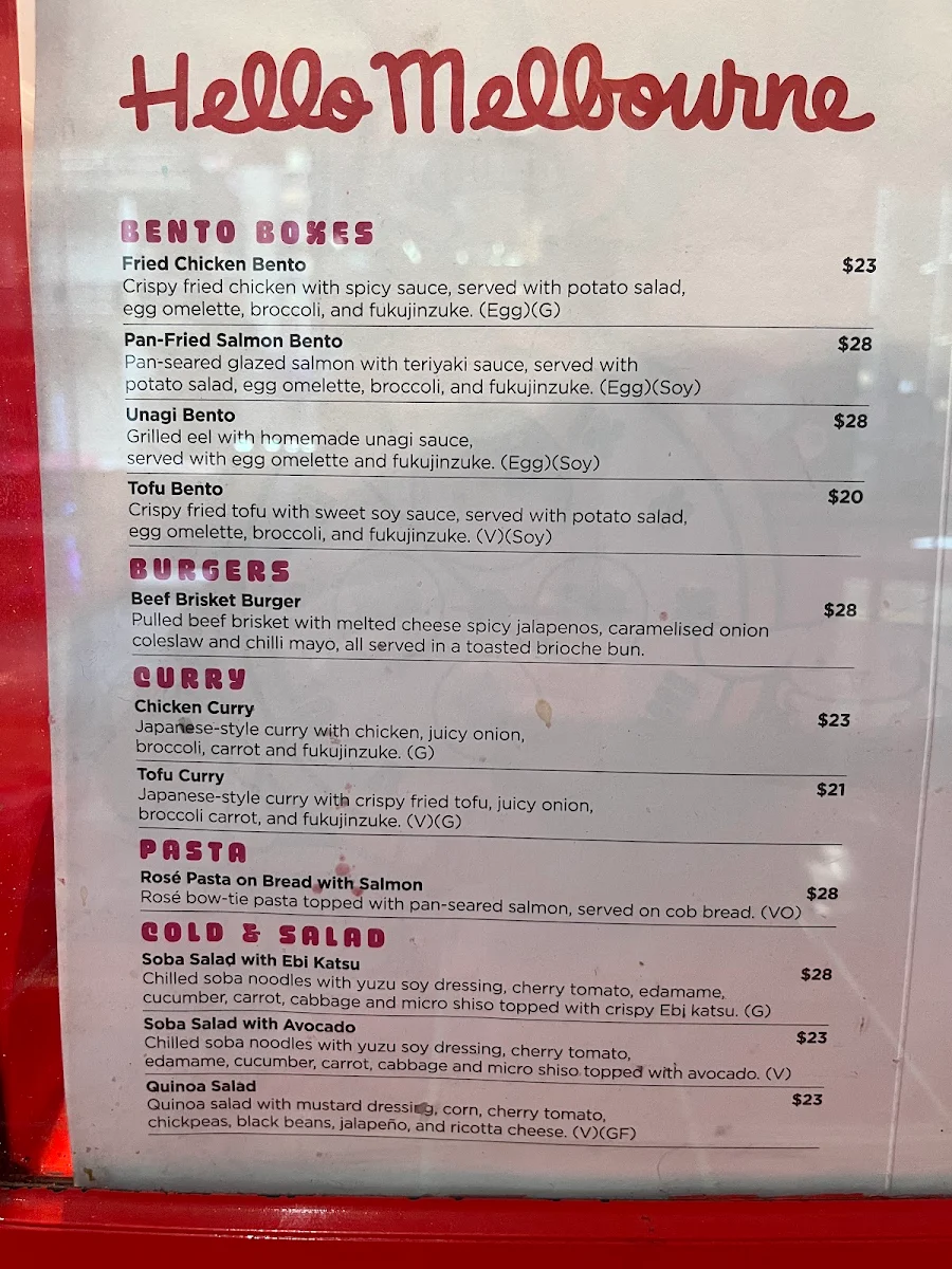 Menu, Hello Kitty and Friends Cafe Melbourne Central