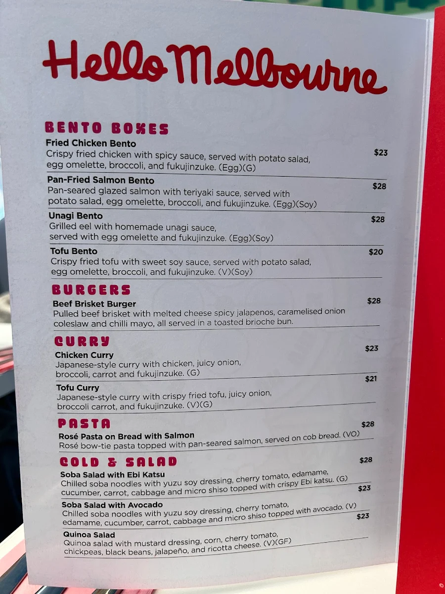 Menu, Hello Kitty and Friends Cafe Melbourne Central