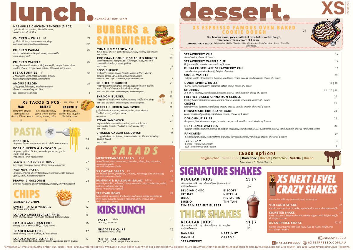 Menu, XS Espresso Merrylands