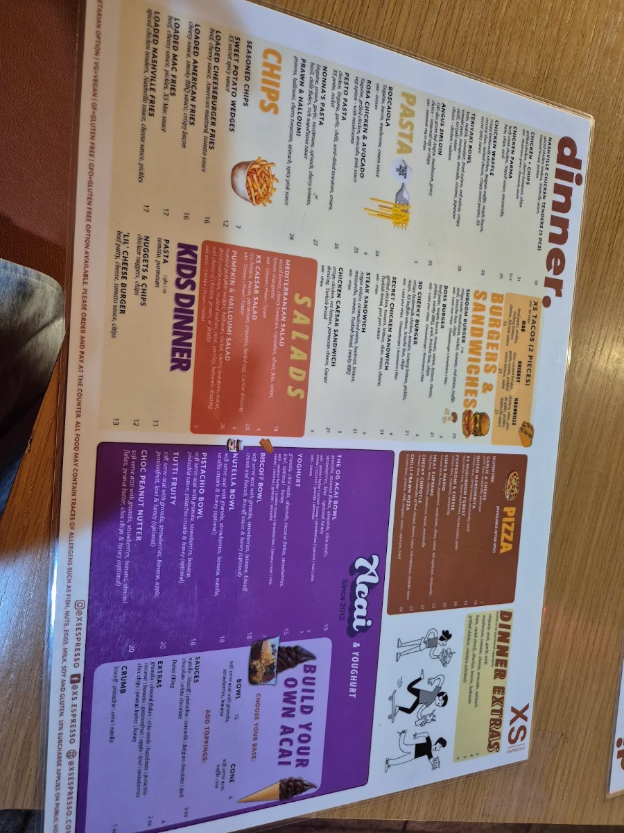 Menu, XS Espresso Merrylands