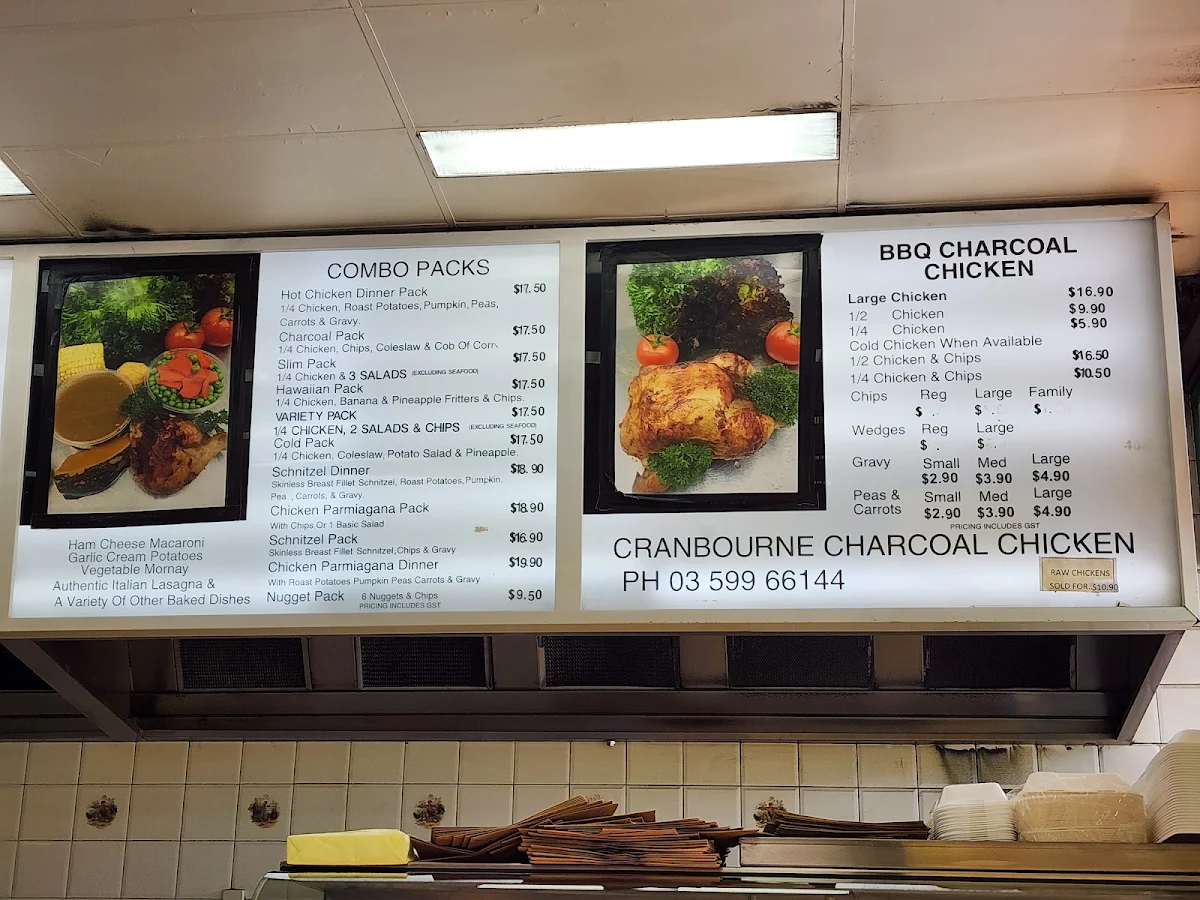 Menu, Cranbourne Charcoal Chicken