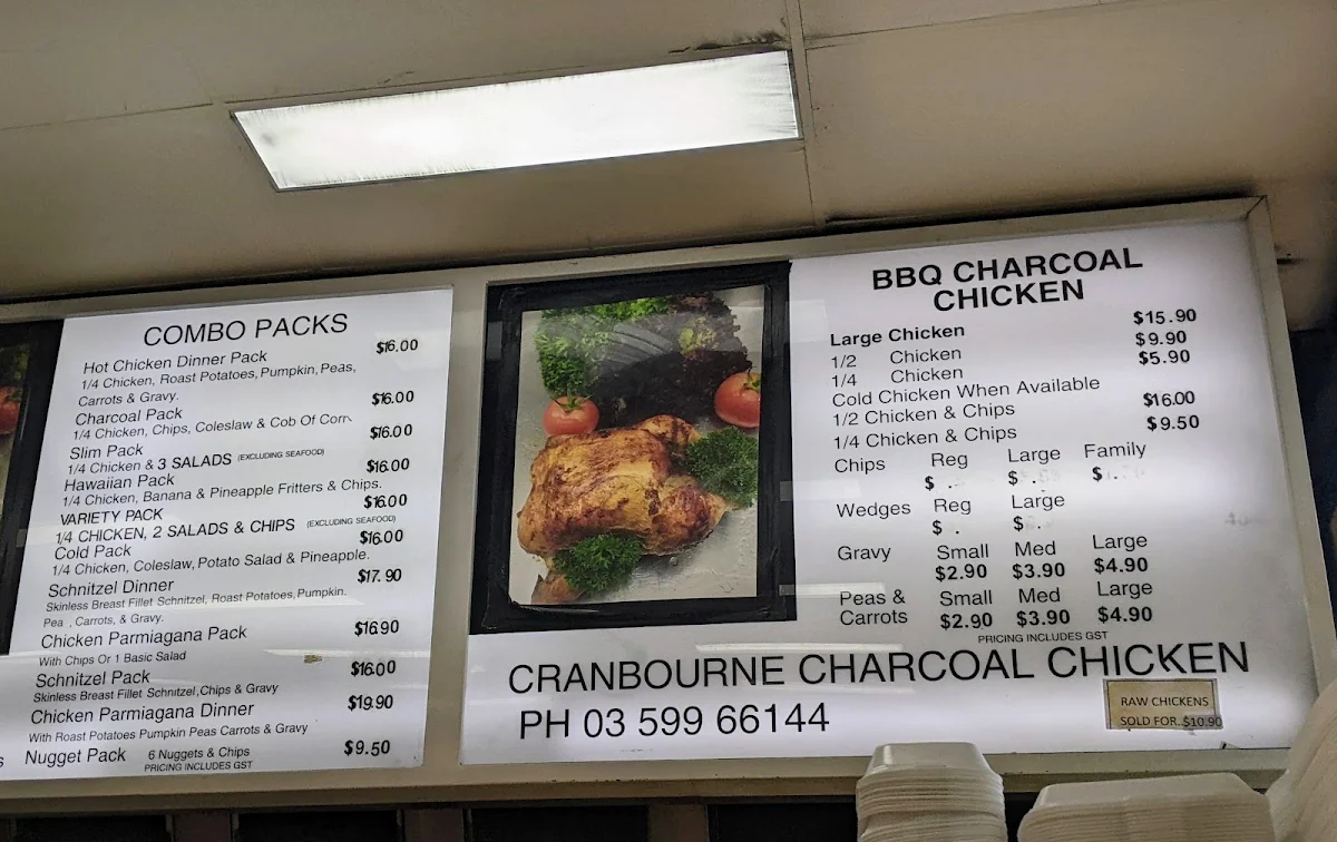 Menu, Cranbourne Charcoal Chicken