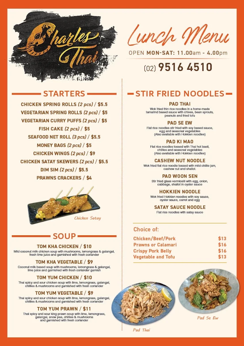 Menu, Charles Thai