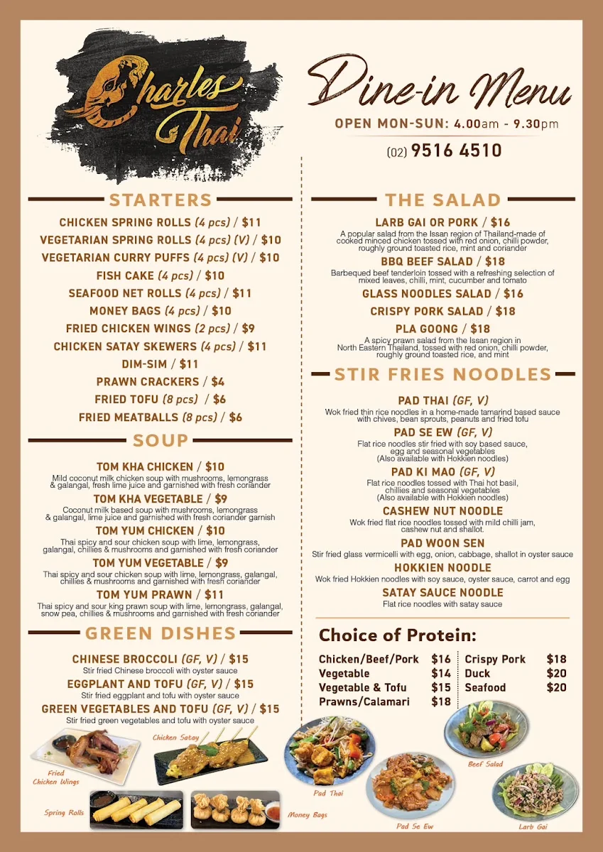 Menu, Charles Thai