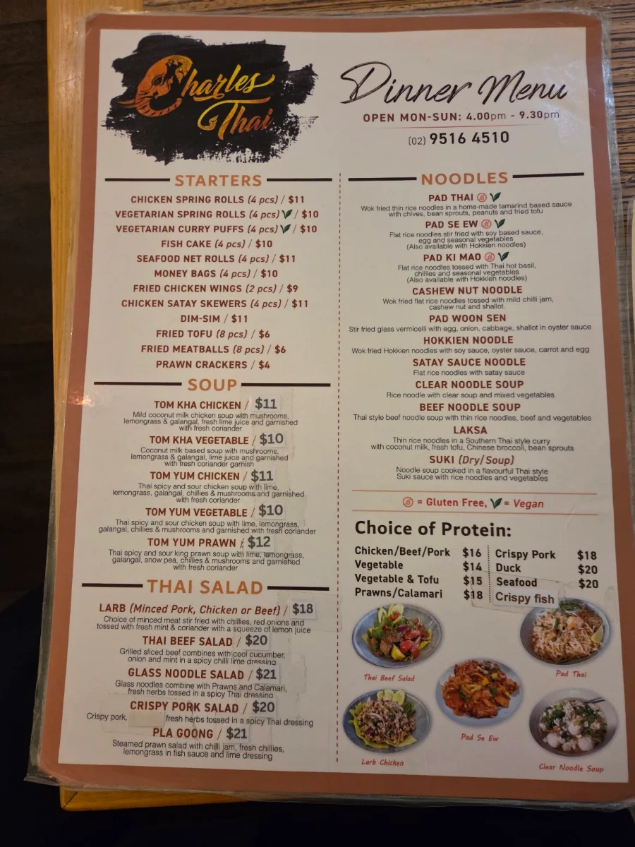 Menu, Charles Thai