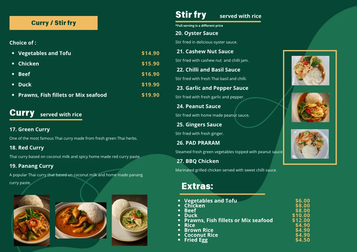 Menu, Nakhon Thai