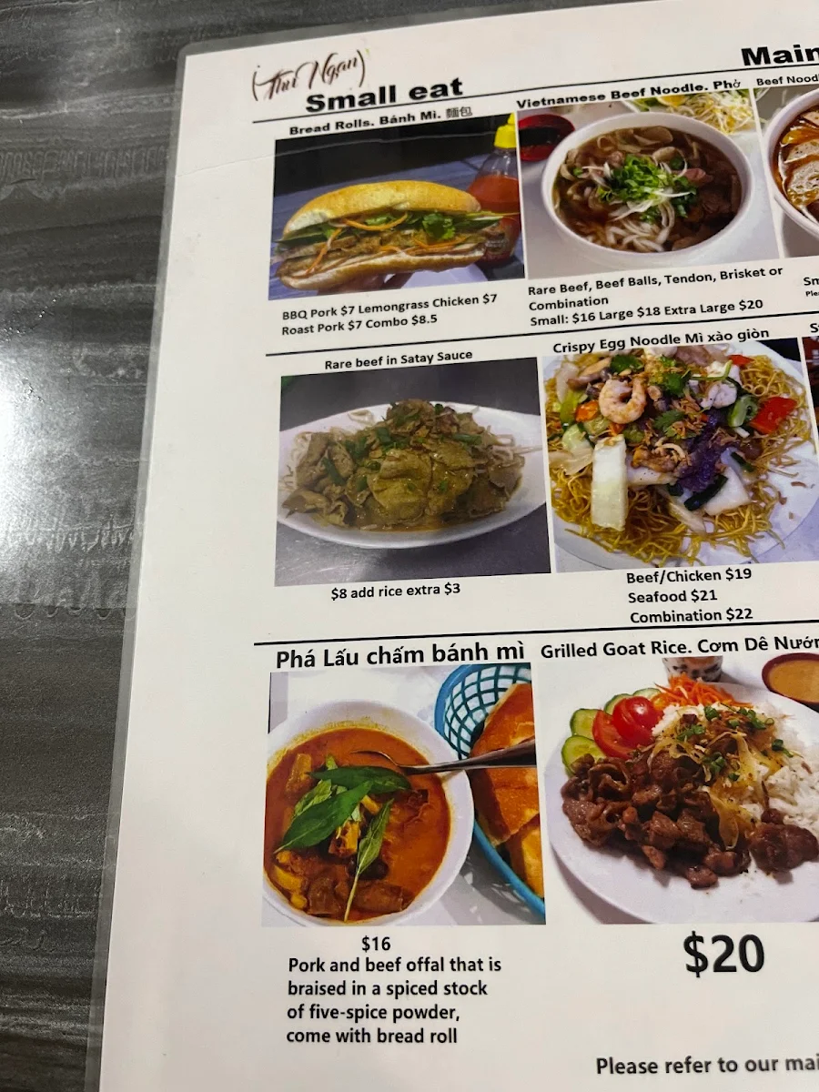 Menu, Cafe Thu Ngan