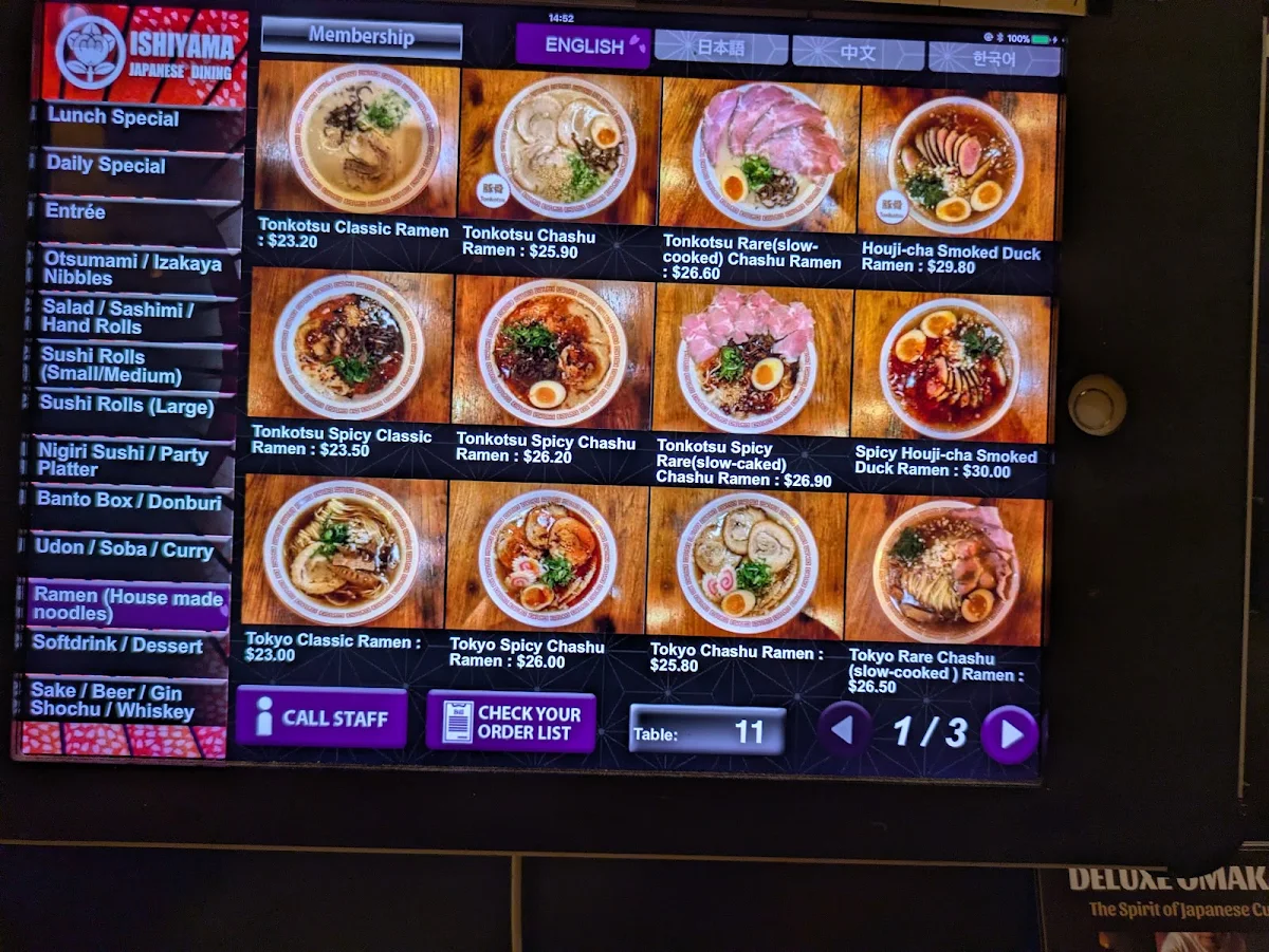 Menu, Ishiyama Campsie
