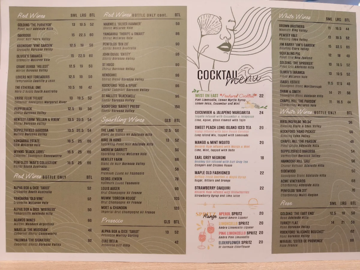 Menu, Ramsgate Hotel
