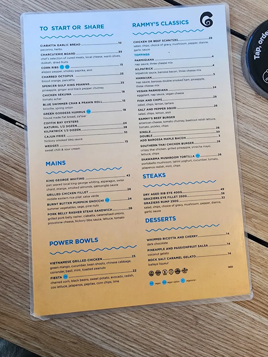 Menu, Ramsgate Hotel
