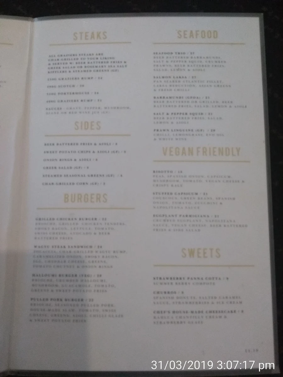 Menu, Ramsgate Hotel